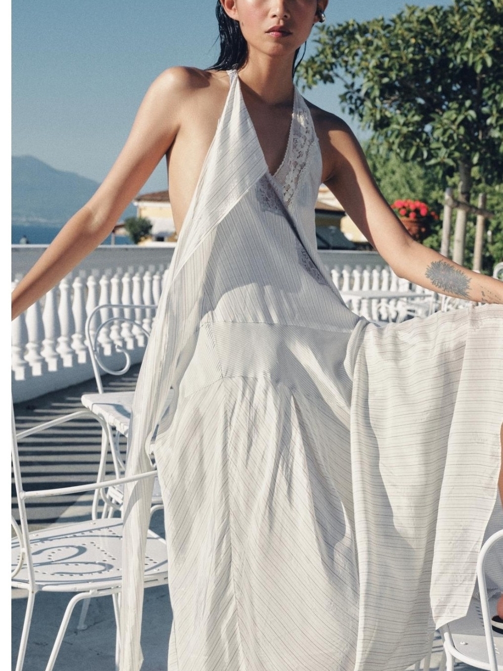 Zara White Halter Lace-Trim Maxi Dress - Picture 5 of 9